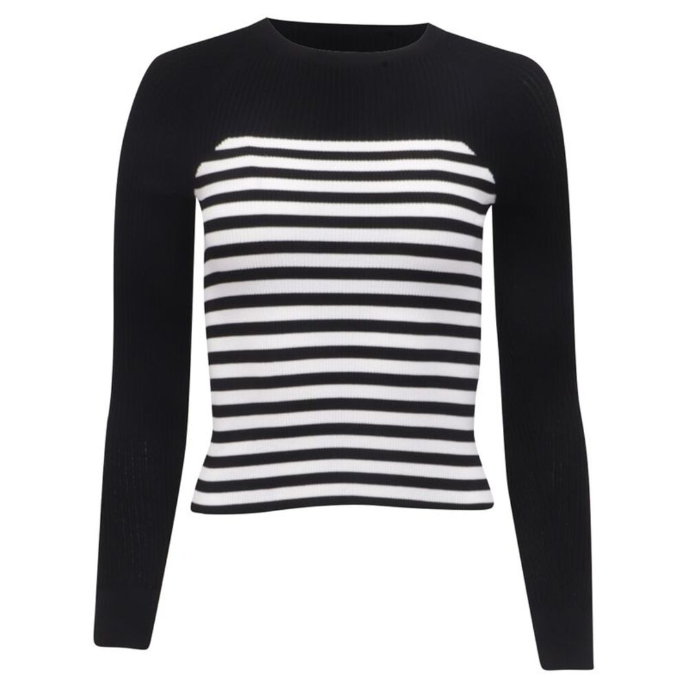 Max Mara Braies Stripe Bodice Rib Sweater in Black Viscose